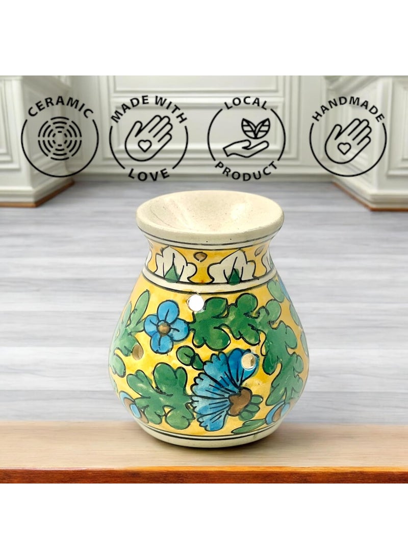 Backspace Backspace Handpainted Ceramic Round Shaped Aroma Diffuser Yellow Aroma Oil Burner for Aromatherapy Home Decor and Fragrance 45 Inches  - Image 3