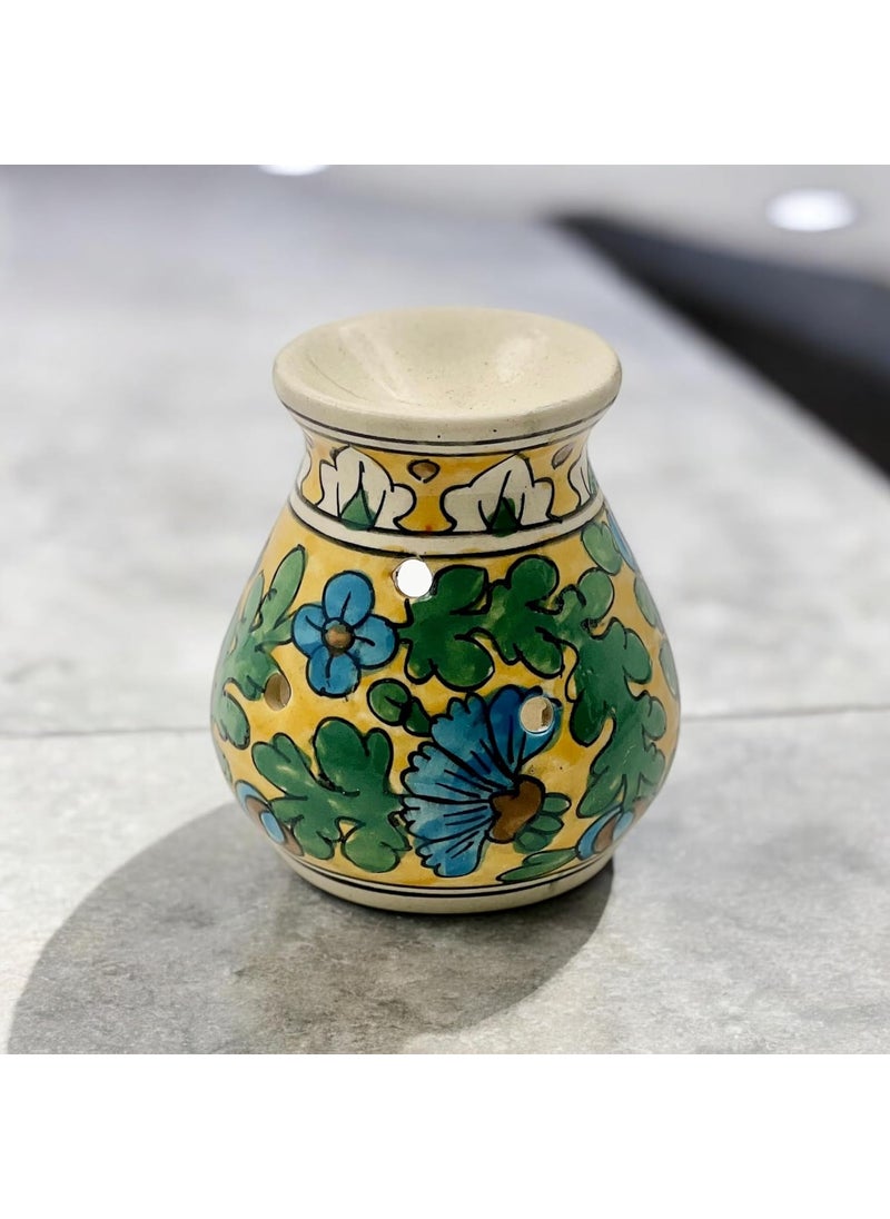 Backspace Backspace Handpainted Ceramic Round Shaped Aroma Diffuser Yellow Aroma Oil Burner for Aromatherapy Home Decor and Fragrance 45 Inches  - Image 1