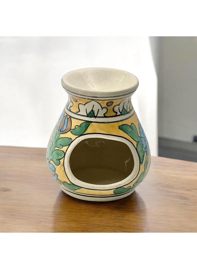 Backspace Backspace Handpainted Ceramic Round Shaped Aroma Diffuser Yellow Aroma Oil Burner for Aromatherapy Home Decor and Fragrance 45 Inches  - Image 2