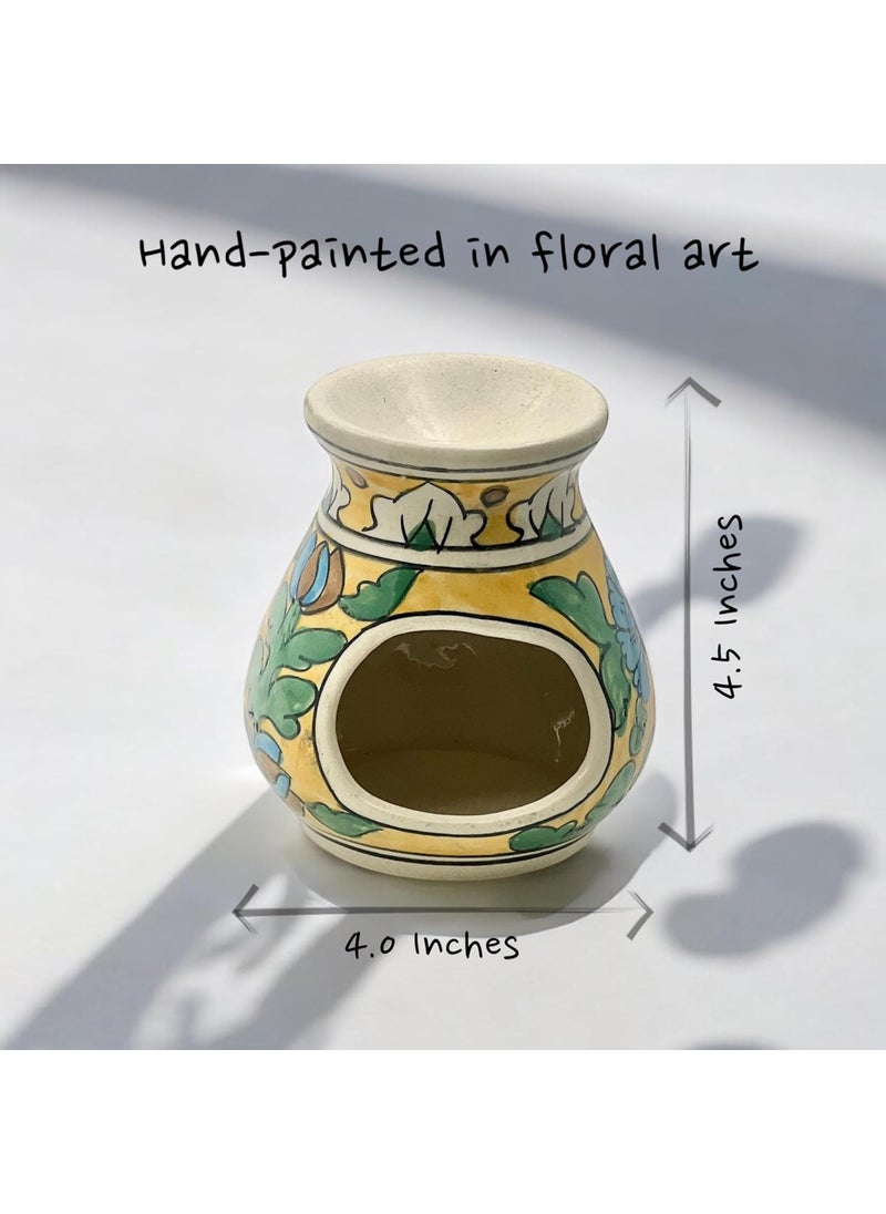 Backspace Backspace Handpainted Ceramic Round Shaped Aroma Diffuser Yellow Aroma Oil Burner for Aromatherapy Home Decor and Fragrance 45 Inches  - Image 4