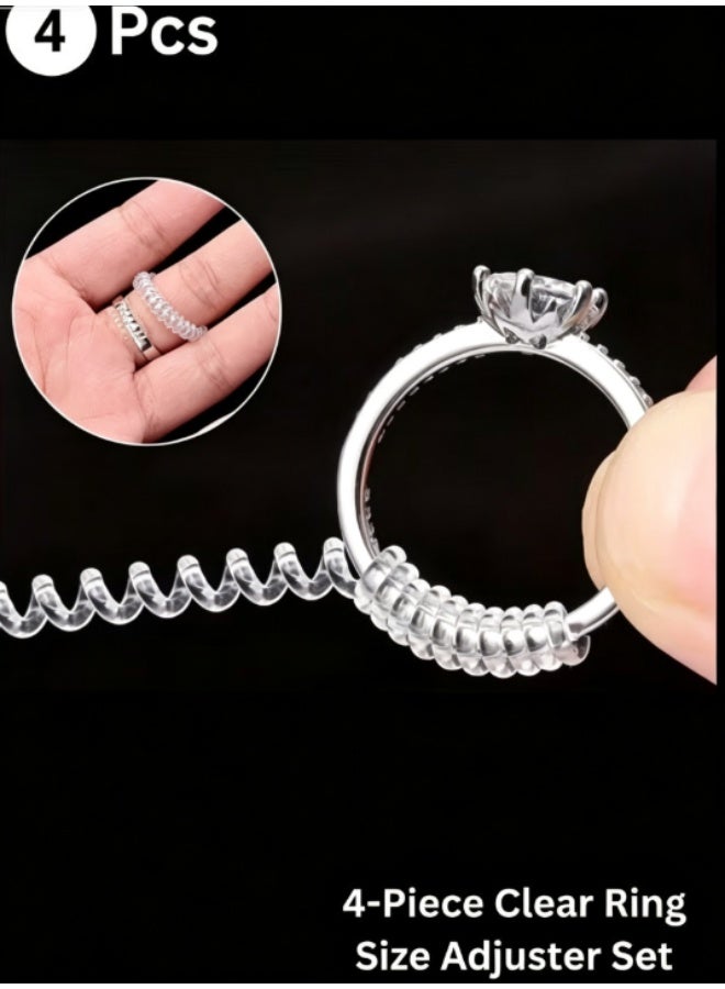Gecomo 4-Piece Clear Ring Size Adjuster Set for Loose Rings, Invisible Jewelry Sizers - Image 1