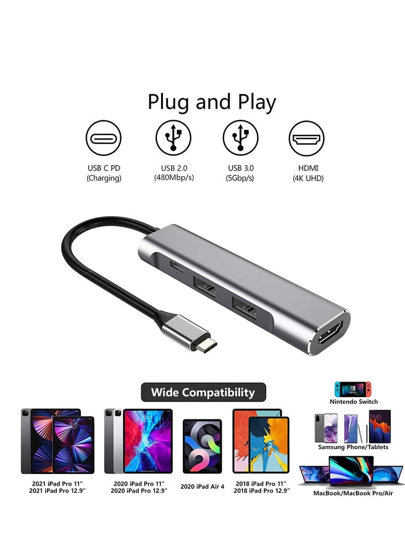 SOLARAE USB C-Type to HDMI Digital AV Multi-Port 4-in-1 Hub for Switch OLED/Nintendo USB-C (USB3.1) Adapter PD PC Charger for Samsung DeX Travel TV Docking Station 4K HDMI Dock - Image 3