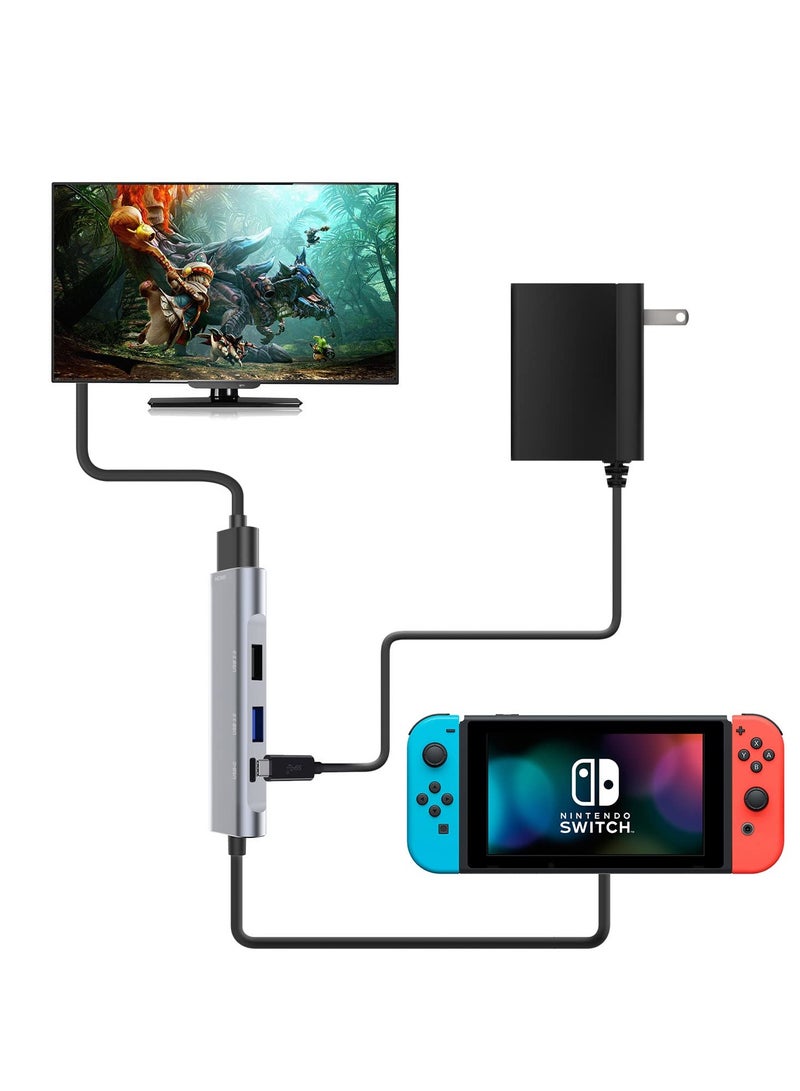 SOLARAE USB C-Type to HDMI Digital AV Multi-Port 4-in-1 Hub for Switch OLED/Nintendo USB-C (USB3.1) Adapter PD PC Charger for Samsung DeX Travel TV Docking Station 4K HDMI Dock - Image 2