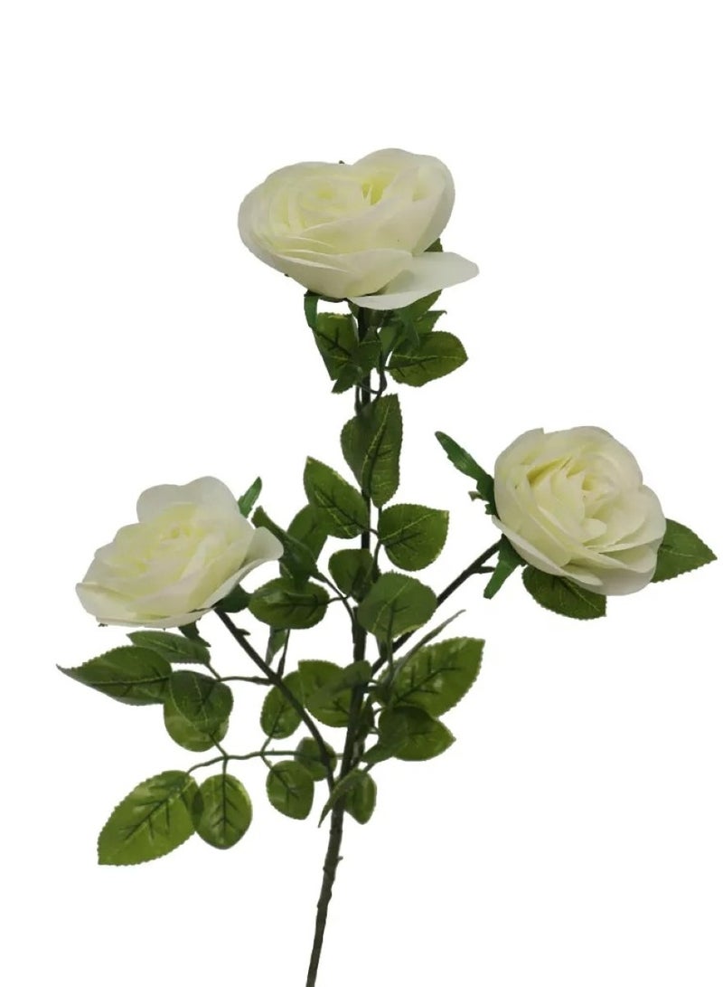 Huitich Royal Elegance: 3 Heads Real Touch Rose Flowers White  - Image 1
