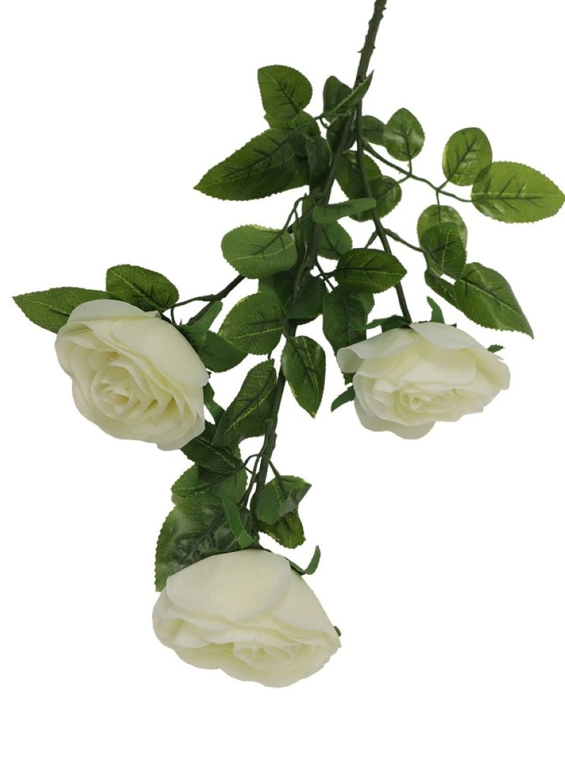 Huitich Royal Elegance: 3 Heads Real Touch Rose Flowers White  - Image 2