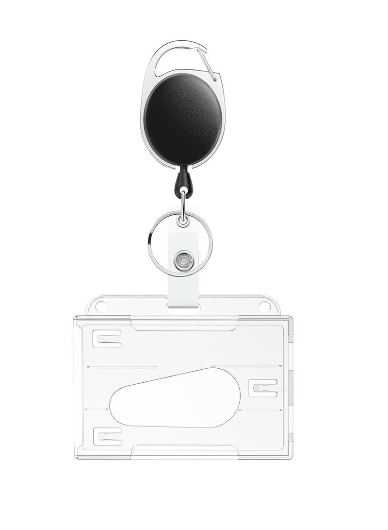 Generic 1Pcs ID Card and Badge Holder with Retractable Lanyards, Silicone Bead Card Sleeve Transparent ID Window Case, Retractable Badge Reel Carabiner Clip Card for Women Nurse Teacher Student  - Image 1