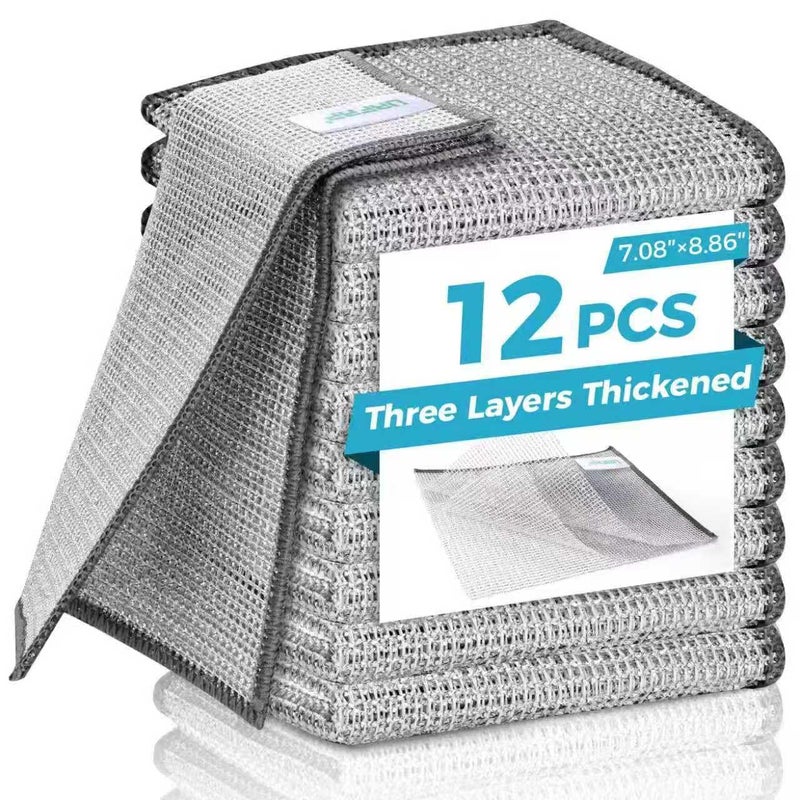 Forggon12 Pcs New Upgrade 3Layer Metal Dish Cloth No Scratches and No Odor Multipurpose Wire Dishwashing Rag for Wet and Dry Kitchen Cleaning DishRagsSinksDishesStove Top Dimensions708X886