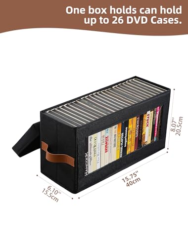 Coorganisers 4 Packs DVD Storage Box with Visible Window Dustproof DVD Case Holder Organizer with Lid and Handles Holds Up to 104 Cases CD Holder for Bluray CD Storage1575 x 610 x 807In - Image 3