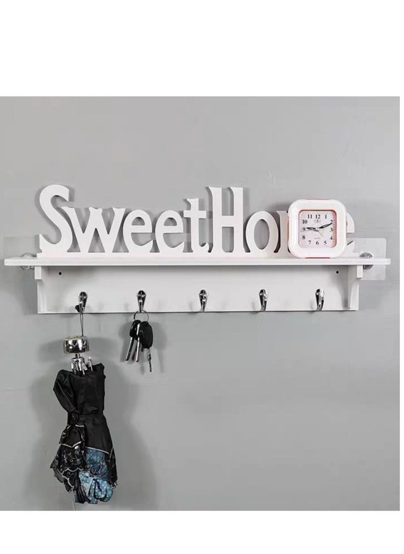 Generic FFD Sweet Home Wall Mounted Rack Coat Rack Wall Mounted with 4 Hooks for Coats Key Sweet Home Decor Wooden Hanger for Entryway Hallway Kitchen Bedroom Bathroom Office  - Image 1