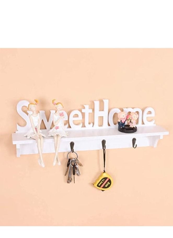 Generic FFD Sweet Home Wall Mounted Rack Coat Rack Wall Mounted with 4 Hooks for Coats Key Sweet Home Decor Wooden Hanger for Entryway Hallway Kitchen Bedroom Bathroom Office  - Image 5