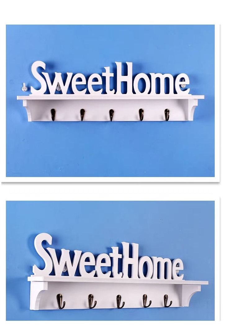 Generic FFD Sweet Home Wall Mounted Rack Coat Rack Wall Mounted with 4 Hooks for Coats Key Sweet Home Decor Wooden Hanger for Entryway Hallway Kitchen Bedroom Bathroom Office  - Image 3
