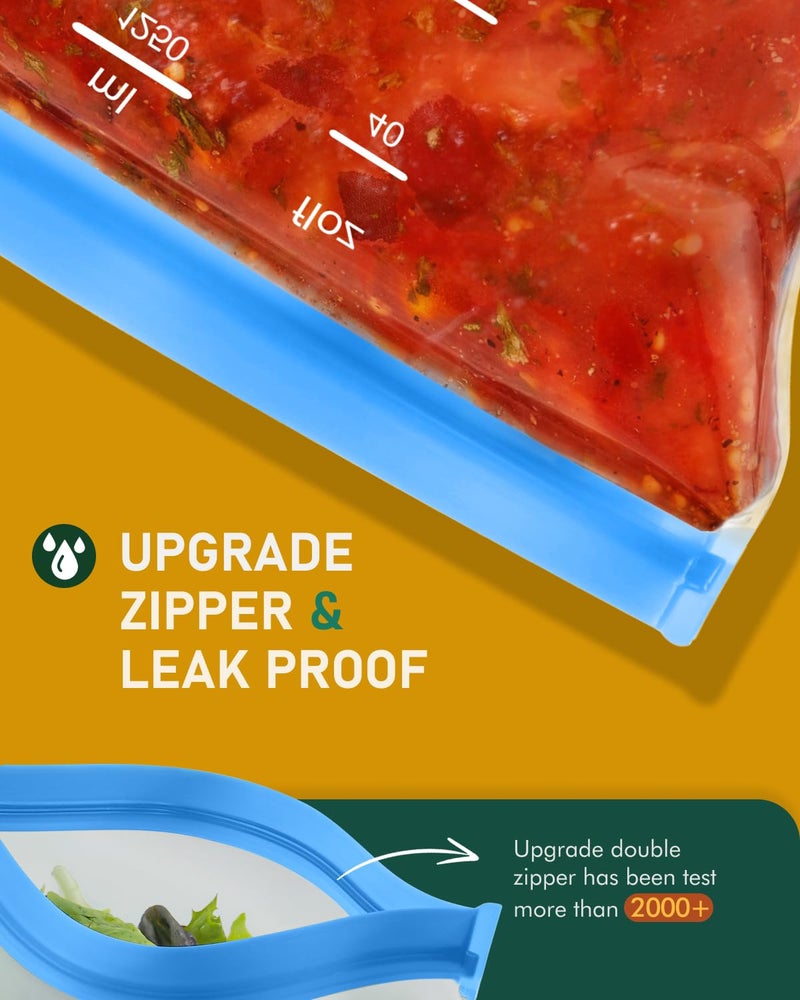 IDEATECH Reusable Gallon Freezer Bags Dishwasher Safe, Leakproof Reusable Gallon Bags Stand Up, Extra Large & BPA Plastic Free Food Storage Containers for Meats, Veggies(6 Pack) - Image 4