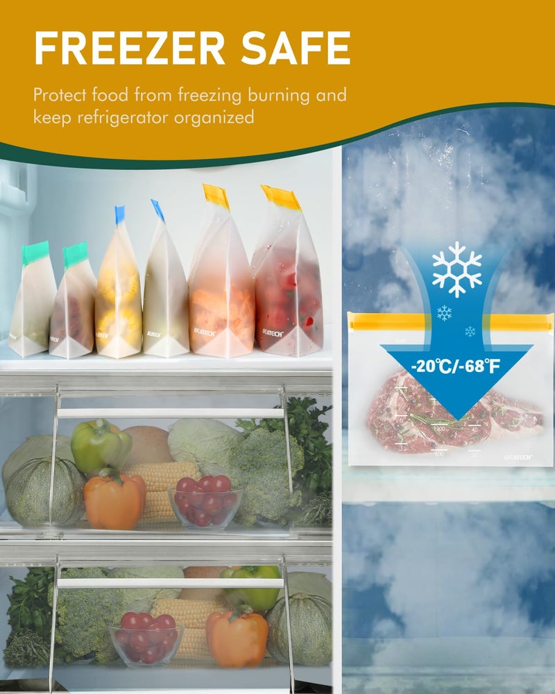 IDEATECH Reusable Gallon Freezer Bags Dishwasher Safe, Leakproof Reusable Gallon Bags Stand Up, Extra Large & BPA Plastic Free Food Storage Containers for Meats, Veggies(6 Pack) - Image 3