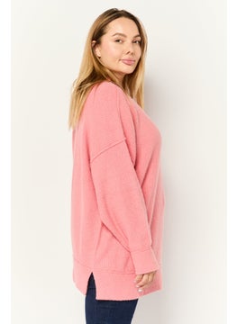 Aerie Women Ribbed Collar Crochet Sweater, Pink  - Image 3