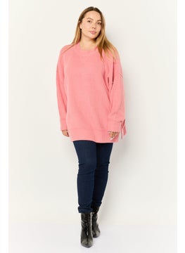 Aerie Women Ribbed Collar Crochet Sweater, Pink  - Image 2