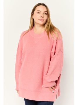 Aerie Women Ribbed Collar Crochet Sweater, Pink  - Image 1