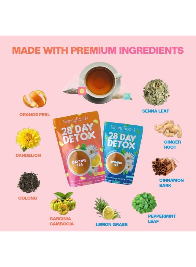 SkinnyBoost Skinny Boost Detox Tea Kit-Slimming Tea for Weight, Metabolism, Energy, Bloating & Colon Cleanse – Green Tea, Herbal, Vegan, Keto, Non-GMO, Sugar-Free-2 PACK –1 Daytime (28 Bags) + 1 Evening -(14 Bags - Image 2