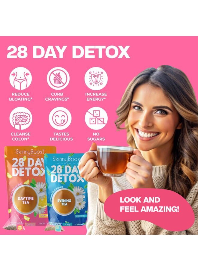 SkinnyBoost Skinny Boost Detox Tea Kit-Slimming Tea for Weight, Metabolism, Energy, Bloating & Colon Cleanse – Green Tea, Herbal, Vegan, Keto, Non-GMO, Sugar-Free-2 PACK –1 Daytime (28 Bags) + 1 Evening -(14 Bags - Image 5