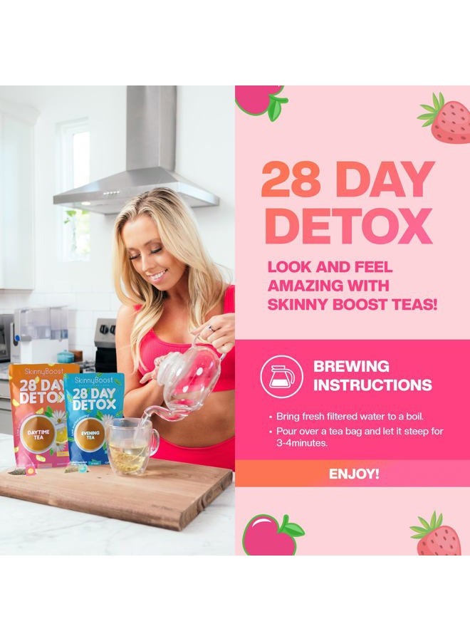SkinnyBoost Skinny Boost Detox Tea Kit-Slimming Tea for Weight, Metabolism, Energy, Bloating & Colon Cleanse – Green Tea, Herbal, Vegan, Keto, Non-GMO, Sugar-Free-2 PACK –1 Daytime (28 Bags) + 1 Evening -(14 Bags - Image 3