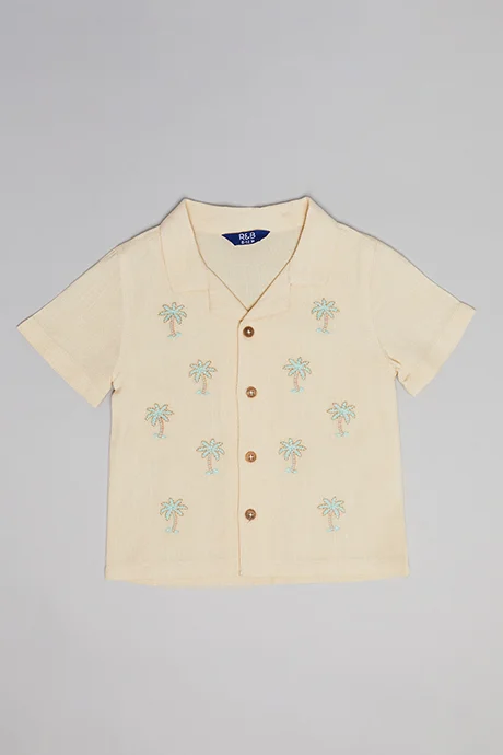 أر أند بي Embroidered Shirt with Revere Collar and Short Sleeves
