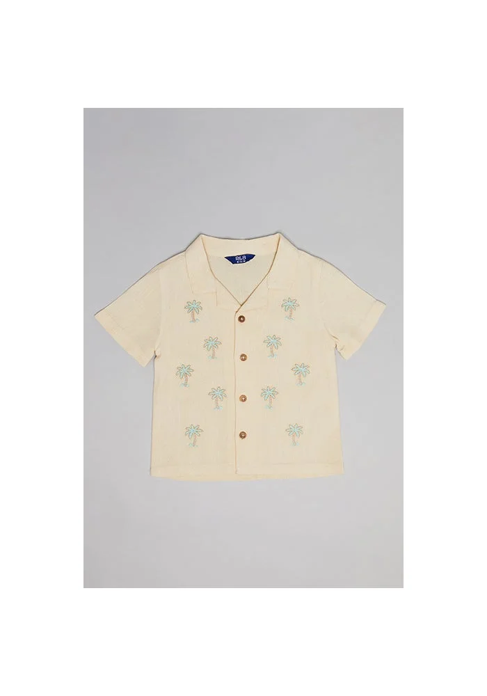 R&b Embroidered Shirt with Revere Collar and Short Sleeves