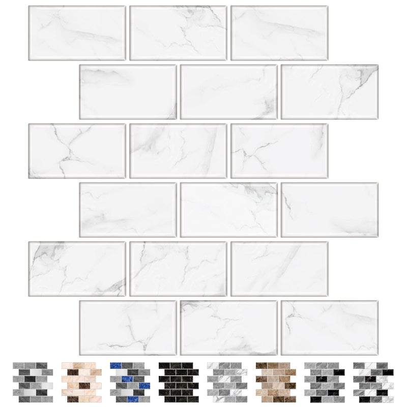 URCOLOR 10-Sheet Peel and Stick Backsplash Tile Sticker for Kitchen,12"x12" Self Adhesive Subway Wall Tiles Stick on Back Splashes for Bathroom White Marble Design - Image 1