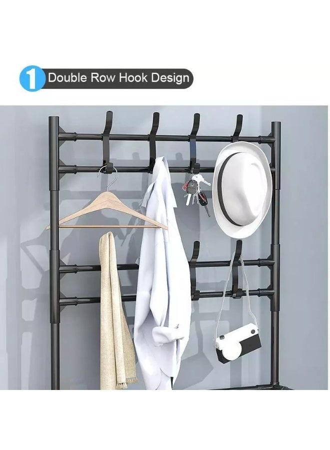 Shoe Rack Stand with 5 Shelves and Multiple Hooks for Shoes, Clothes, and Bags, Practical and Versatile Design for Entrance, Bedroom, or Wardrobe, Made of Durable and Stylish Materials - Image 3