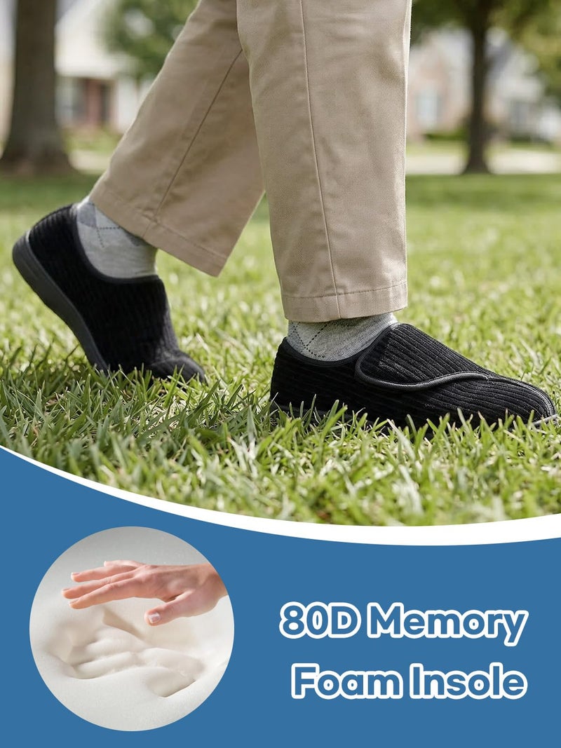 LongBay Men's Memory Foam Diabetic Slippers Comfy Warm Plush Fleece Arthritis Edema Swollen House Shoes (11, Black) - Image 5