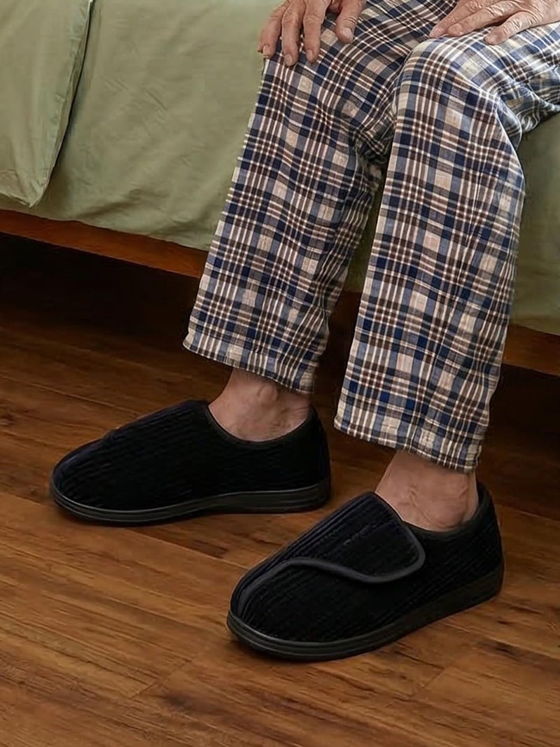 LongBay Men's Memory Foam Diabetic Slippers Comfy Warm Plush Fleece Arthritis Edema Swollen House Shoes (11, Black) - Image 2