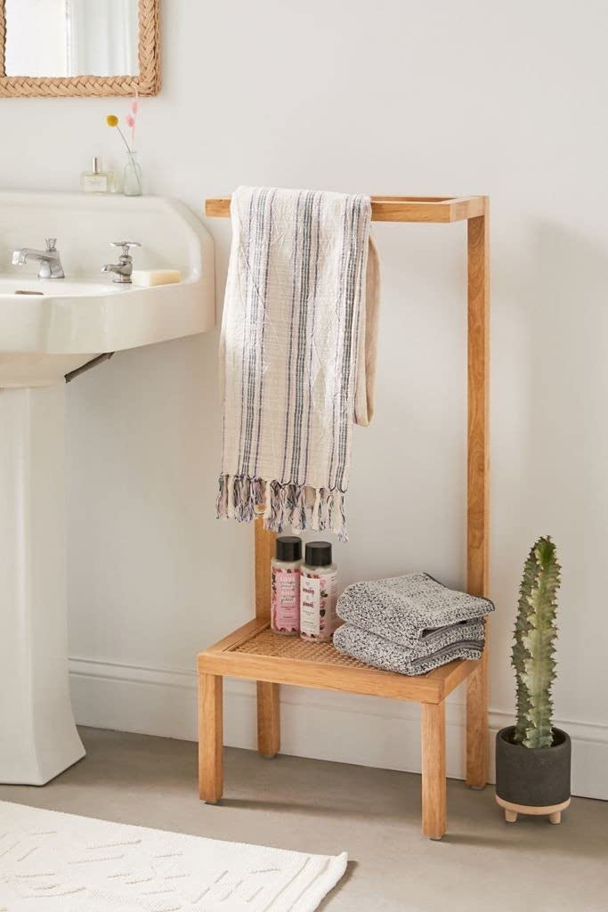 Freestanding Wooden Towel Rack Multiple Tier Sheesham Wood Towel Holder for Bathroom Industrial Towel Bar StandLadder with Storage Shelf for Bathroom Bedroom Laundry Room Kitchen B47 