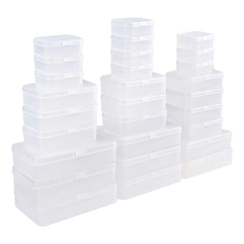 LJY 28 Pieces Mixed Sizes Rectangular Empty Mini Plastic Storage Containers with Lids for Small Items and Other Craft Projects Frosted