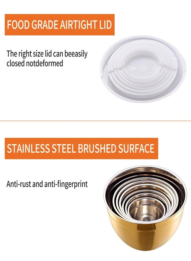 Moxinox Gold Mixing Bowls with Airtight Lids, Stainless Steel Nesting Mixing Bowls Set of 7, Ideal for Baking, Prepping and Serving Food, Size 7, 3.6, 2.7, 2.1, 1.5, 1.1,0.8 QT, Stackable Design - Image 5