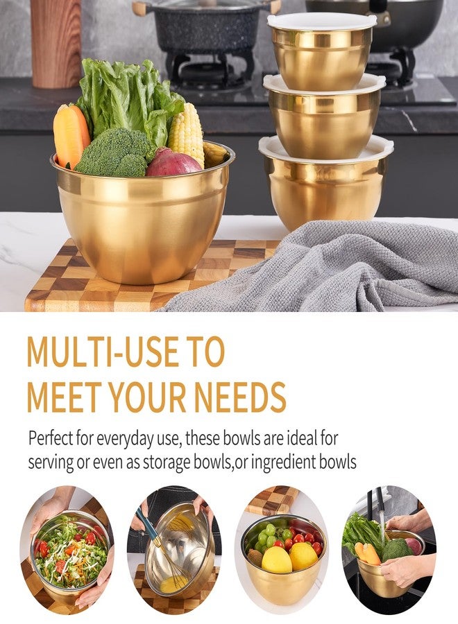 Moxinox Gold Mixing Bowls with Airtight Lids, Stainless Steel Nesting Mixing Bowls Set of 7, Ideal for Baking, Prepping and Serving Food, Size 7, 3.6, 2.7, 2.1, 1.5, 1.1,0.8 QT, Stackable Design - Image 3