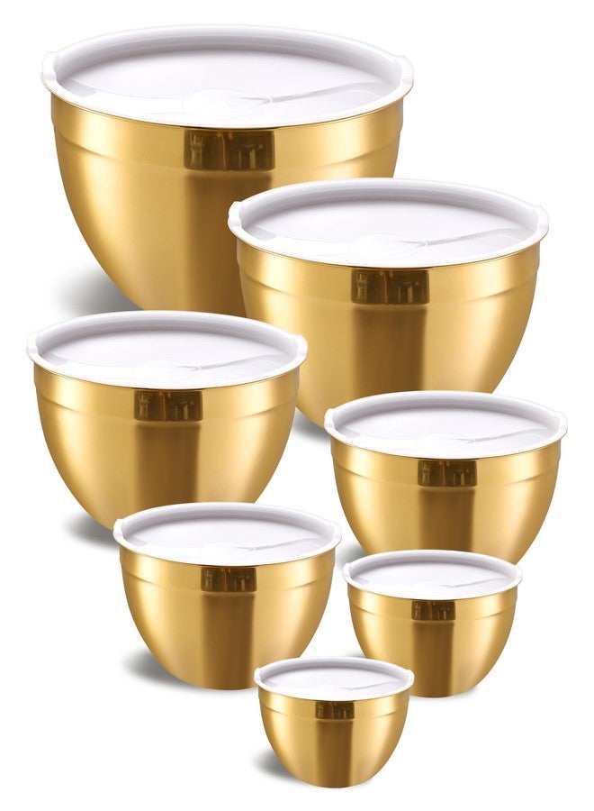 Moxinox Gold Mixing Bowls with Airtight Lids, Stainless Steel Nesting Mixing Bowls Set of 7, Ideal for Baking, Prepping and Serving Food, Size 7, 3.6, 2.7, 2.1, 1.5, 1.1,0.8 QT, Stackable Design - Image 1