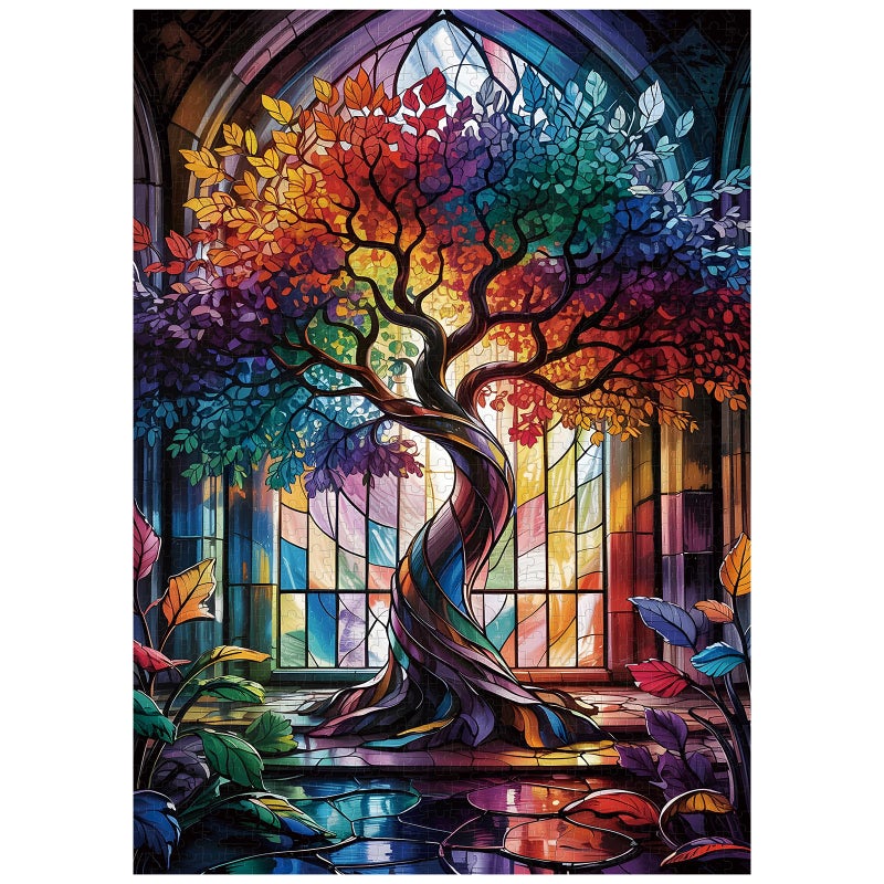 Artinhand Great Jigsaw Puzzles for Adults 1000 Pieces Stained Glass Tree of Life Wooden Challenging Puzzles Gift for Friends Family Home Decoration Puzzle - Image 3