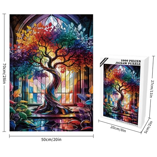 Artinhand Great Jigsaw Puzzles for Adults 1000 Pieces Stained Glass Tree of Life Wooden Challenging Puzzles Gift for Friends Family Home Decoration Puzzle - Image 5