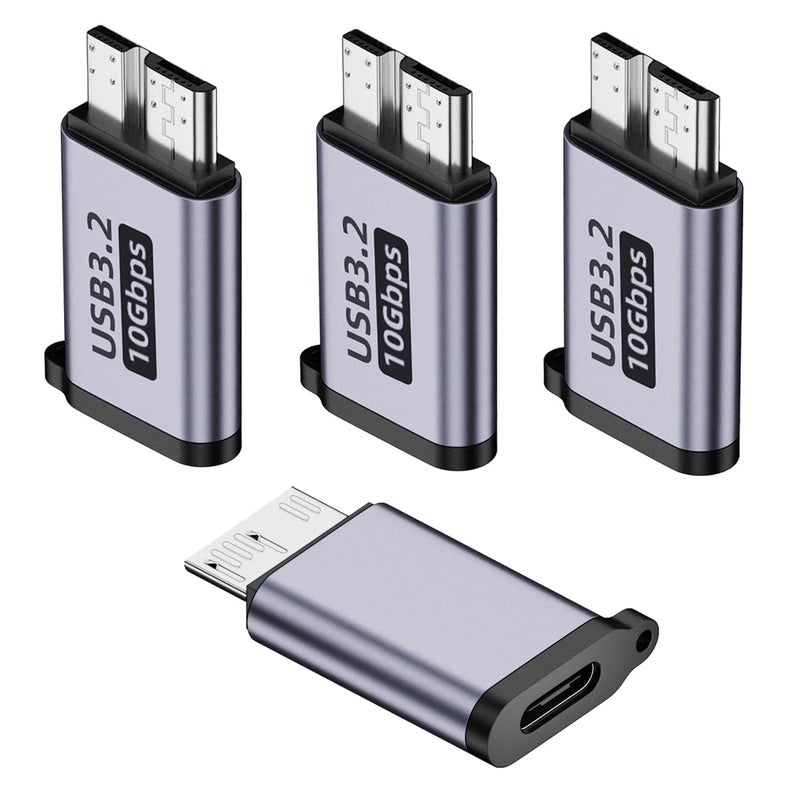 Jadebones USB C to Micro B Hard Drive Adapter (4 Pack), 10Gbps Micro B to USB C Cable Converter Compatible with External Hard Drive, Laptop, Tablet, Phone and More - Image 1