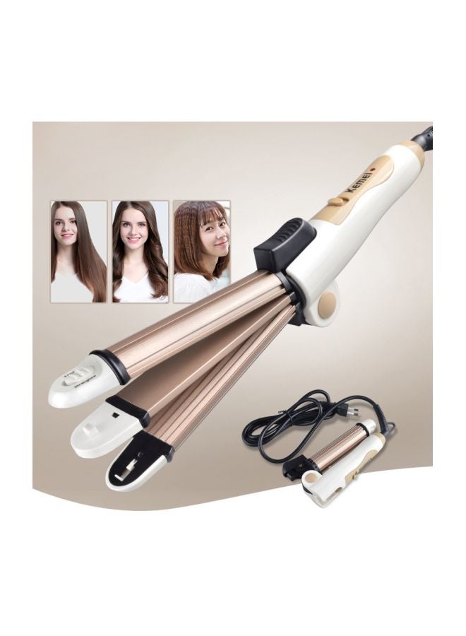 Kemei 3-In-1 Portable Hair Straightener Gold/White - Image 3