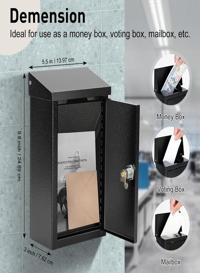 xydled Wall-Mounted Key Drop Box with Key Lock, Metal Mailbox, Indoor& Outdoor Storage Box, Hanging Secured Postbox, for Home & Business Use, 5.5X 3.0X 9.8 inch, Black - Image 3
