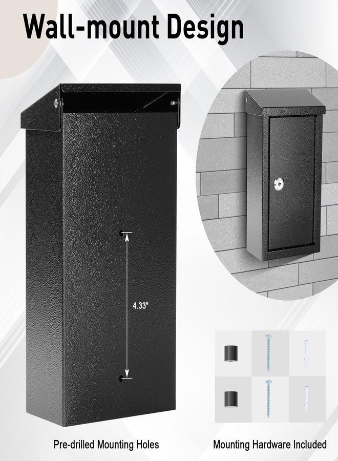 xydled Wall-Mounted Key Drop Box with Key Lock, Metal Mailbox, Indoor& Outdoor Storage Box, Hanging Secured Postbox, for Home & Business Use, 5.5X 3.0X 9.8 inch, Black - Image 4