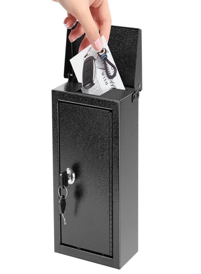 xydled Wall-Mounted Key Drop Box with Key Lock, Metal Mailbox, Indoor& Outdoor Storage Box, Hanging Secured Postbox, for Home & Business Use, 5.5X 3.0X 9.8 inch, Black - Image 1