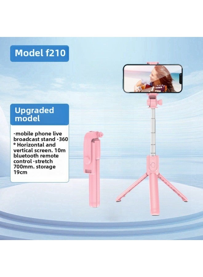 Loquat 360-degree Rotating Anti-shake Bluetooth Mobile Phone Selfie Stick Handheld Landing Portable Mini Tremolo Live Three-legged Bracket-Color:【 70cm 】f210 Pink Without Fill Light  - Image 1