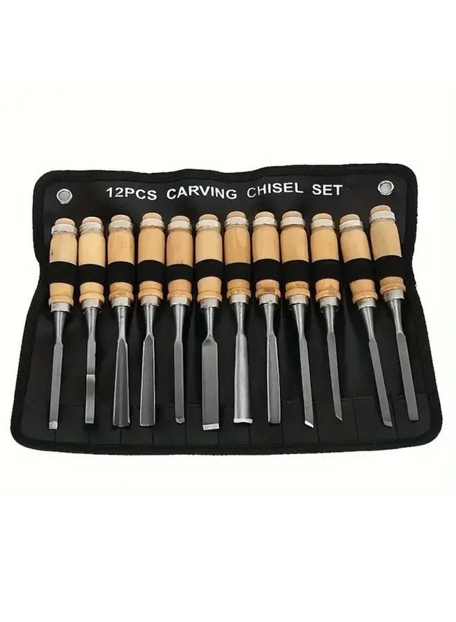 12pcs Wood Carving Hand Chisel Set Woodworking Lathe Gouges Carved Tools - Image 1