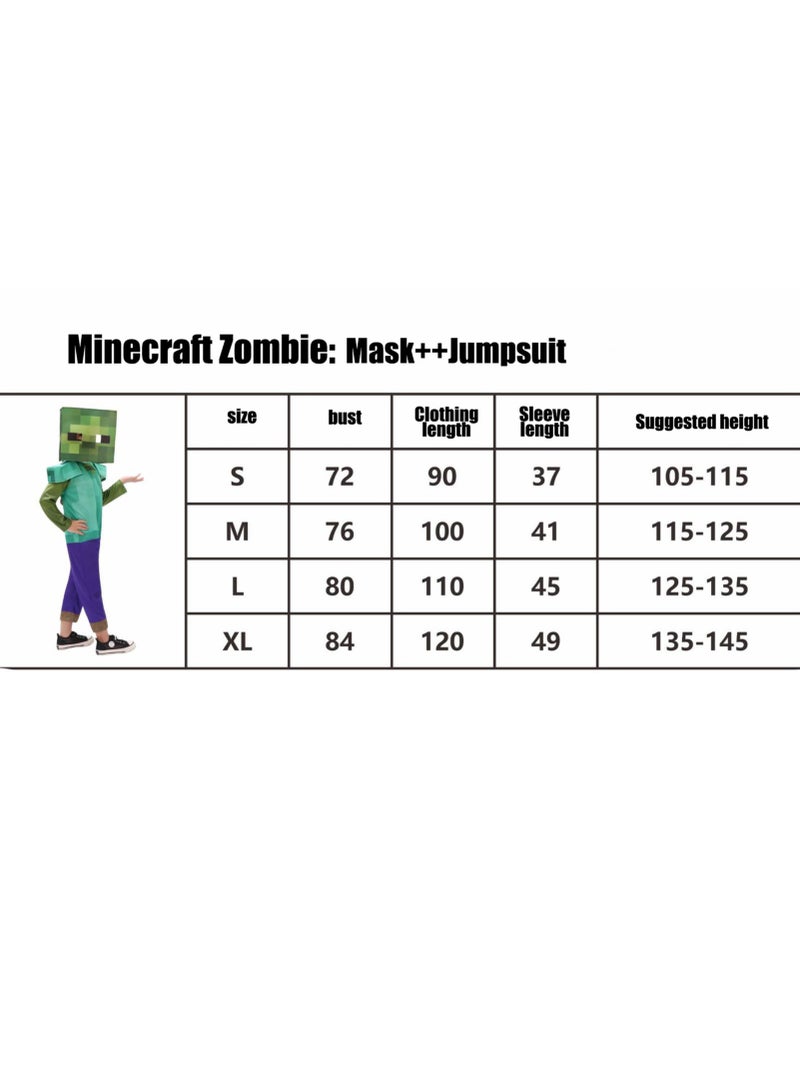 2 Piece Set Minecraft Zombie Costumes, Video Game Costume Suit Cosplay Halloween Costume for Kids - Image 5