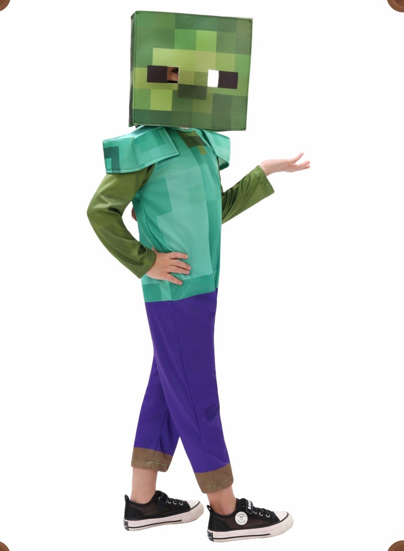 2 Piece Set Minecraft Zombie Costumes, Video Game Costume Suit Cosplay Halloween Costume for Kids - Image 1