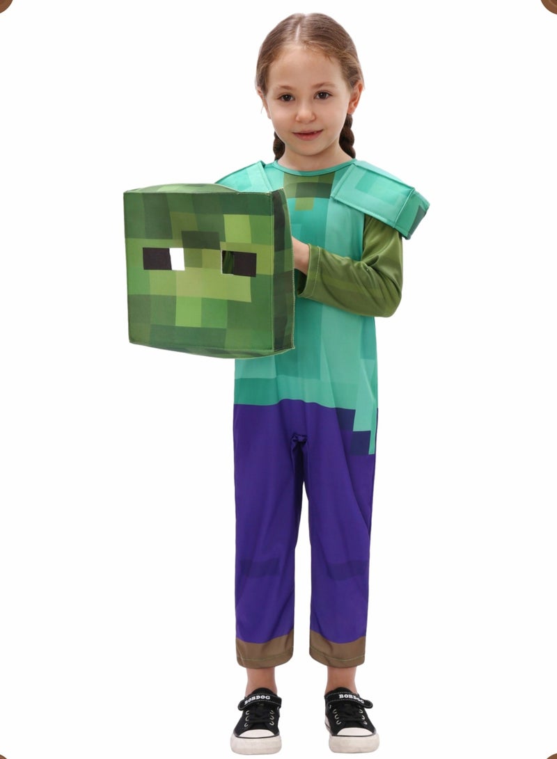2 Piece Set Minecraft Zombie Costumes, Video Game Costume Suit Cosplay Halloween Costume for Kids - Image 2