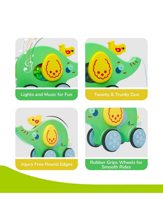 R for Rabbit R for Rabbit Orapple Trunky Musical Pull-Along Toy for Baby with Lights & Smooth Wheels |Encourages Walking, Balance & Coordination | Motor Skill Development 12+ Months Kids (Green Yellow)  - Image 4