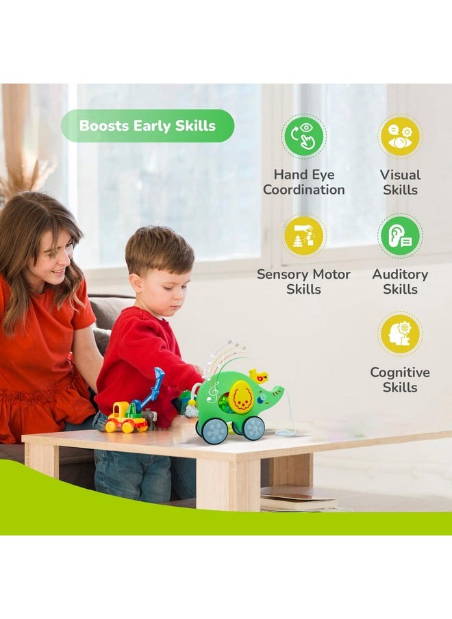 R for Rabbit R for Rabbit Orapple Trunky Musical Pull-Along Toy for Baby with Lights & Smooth Wheels |Encourages Walking, Balance & Coordination | Motor Skill Development 12+ Months Kids (Green Yellow)  - Image 5