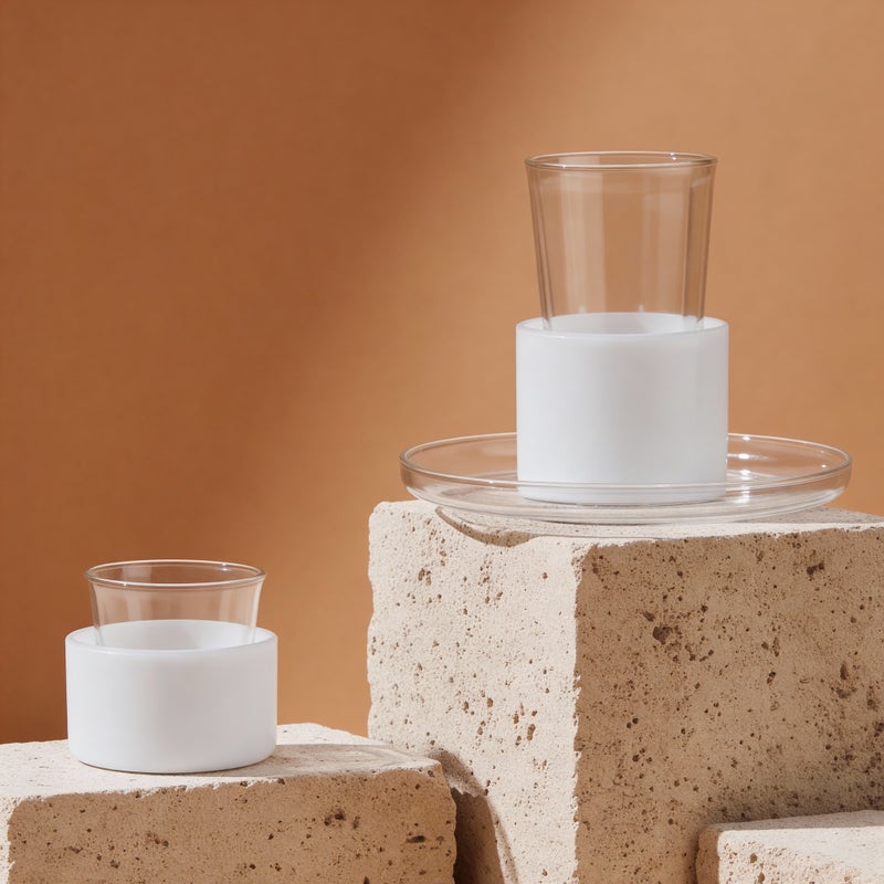 طقم أكواب شاي وقهوة متعدد الطبقات - تصميم غلاف ثنائي اللون مع صحن شفاف