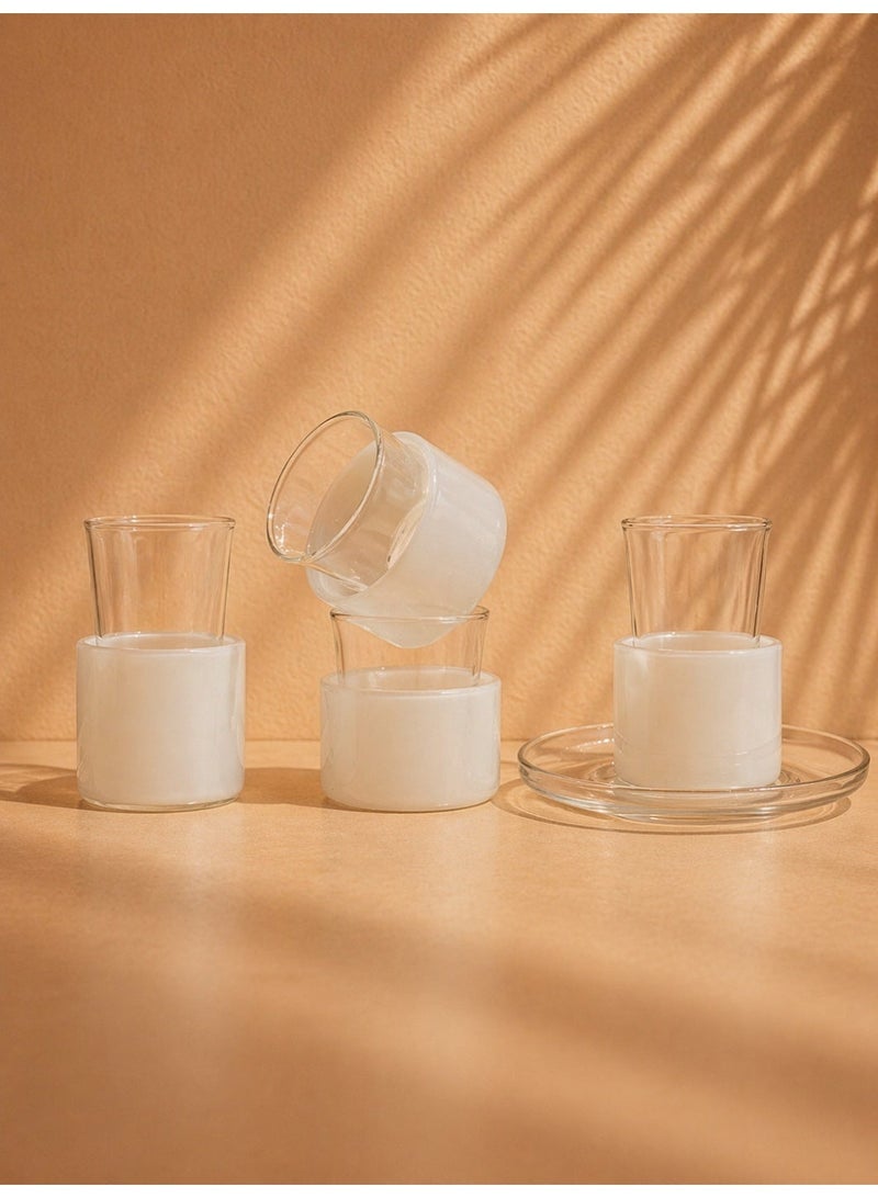 Raz Layered Tea & Coffee Glass Set – Dual-Tone Sleeve Design with Clear Saucer - Image 1